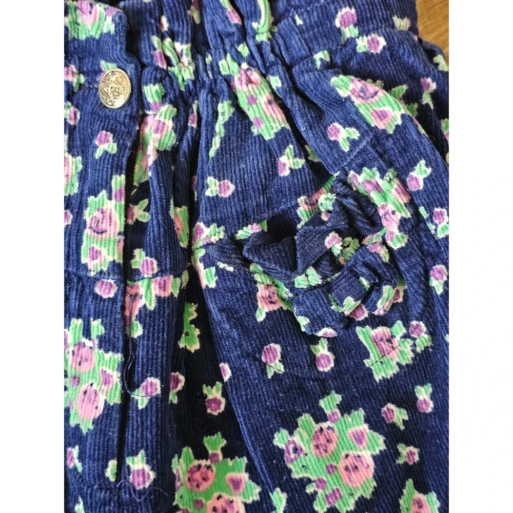 Popsicle Vintage Kids Corduroy‎ Floral Overalls Navy Blue Pink Green Size 4